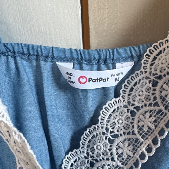 PatPat Light Blue Chambray Lace Trim Romper - Picture 2 of 5